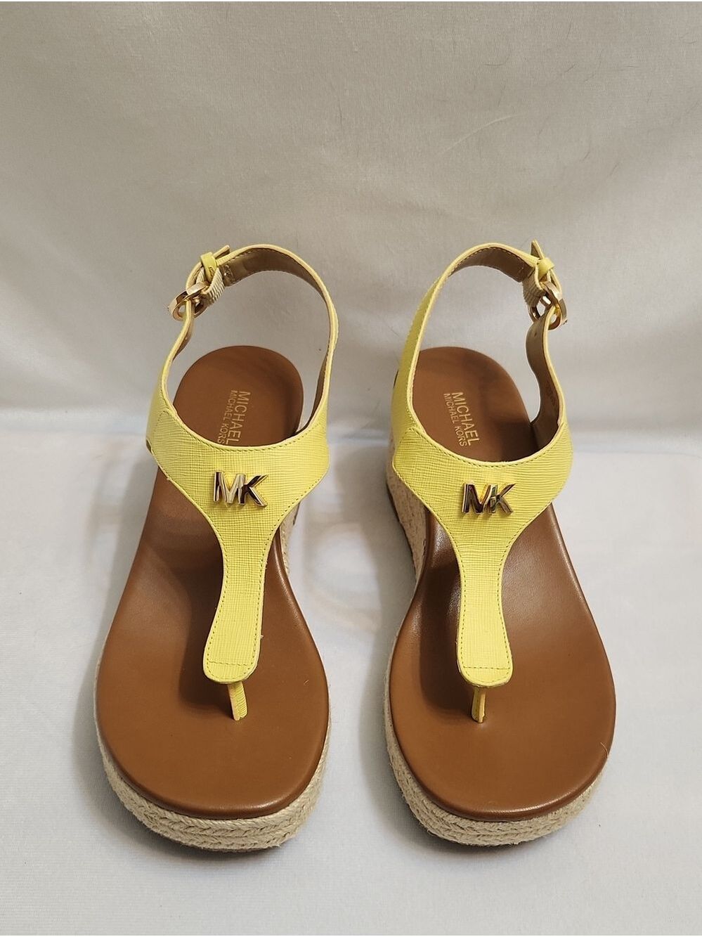 Michael Kors Laney Yellow Leather Espadrille Wedge Thong Sandals (Size 7) - Picture 2 of 12
